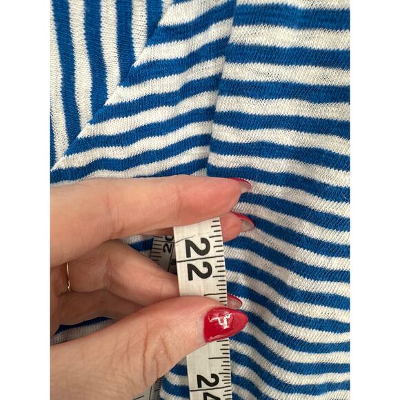 Y2K Vintage Top Womens Small Blue Striped Babydoll 90s Tee Cotton V Neck - Picture 7 of 9